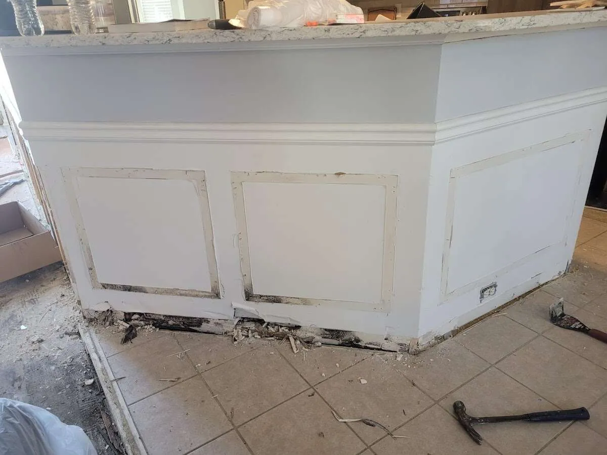 Water damage and mold on kitchen during Sewage Cleanup & Sanitation in Carneys Point